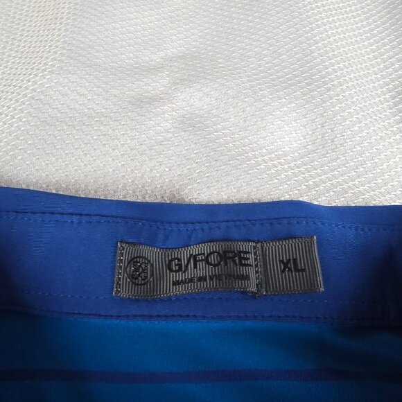 Gfore G/Fore Mes Short Sleeve Blue Stripe Stretch Polo Shirt Size XL 8% Spandex - Picture 2 of 7